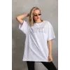 Unisex Taş Desenli Oversize T-Shirt - Beyaz - 96236 Unisex Taş Desenli Oversize T-Shirt - Beyaz - 96236