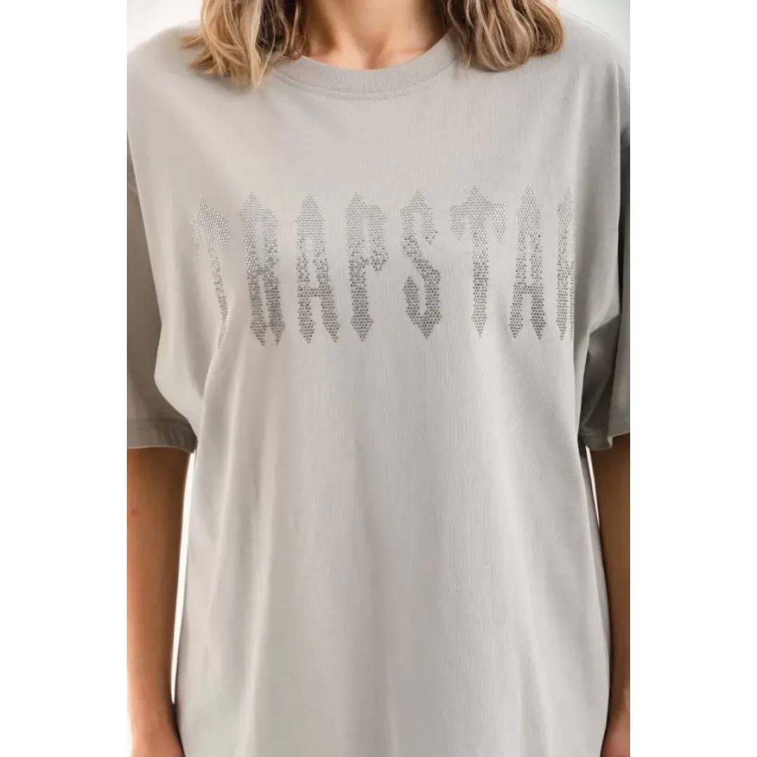 Unisex Taş Desenli Oversize T-Shirt - Gri - 96237 Unisex Taş Desenli Oversize T-Shirt - Gri - 96237