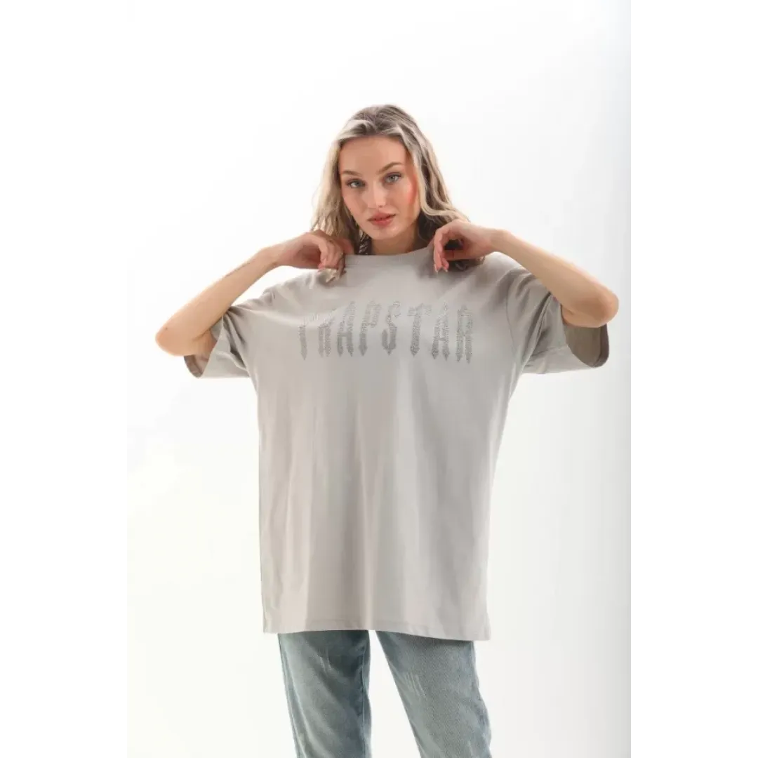 Unisex Taş Desenli Oversize T-Shirt - Gri - 96237 Unisex Taş Desenli Oversize T-Shirt - Gri - 96237