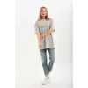 Unisex Taş Desenli Oversize T-Shirt - Gri - 96237 Unisex Taş Desenli Oversize T-Shirt - Gri - 96237