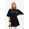 Unisex Taş Desenli Oversize T-Shirt - Siyah - 96238 Unisex Taş Desenli Oversize T-Shirt - Siyah - 96238