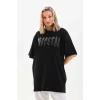 Unisex Taş Desenli Oversize T-Shirt - Siyah - 96238 Unisex Taş Desenli Oversize T-Shirt - Siyah - 96238