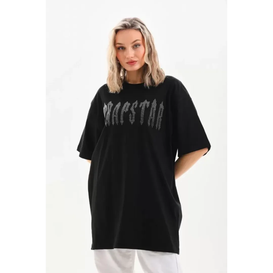 Unisex Taş Desenli Oversize T-Shirt - Siyah - 96238 Unisex Taş Desenli Oversize T-Shirt - Siyah - 96238