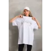 Unisex Taş Desenli Oversize T-Shirt - Beyaz - 96241 Unisex Taş Desenli Oversize T-Shirt - Beyaz - 96241