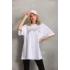 Unisex Taş Desenli Oversize T-Shirt - Beyaz - 96241 Unisex Taş Desenli Oversize T-Shirt - Beyaz - 96241