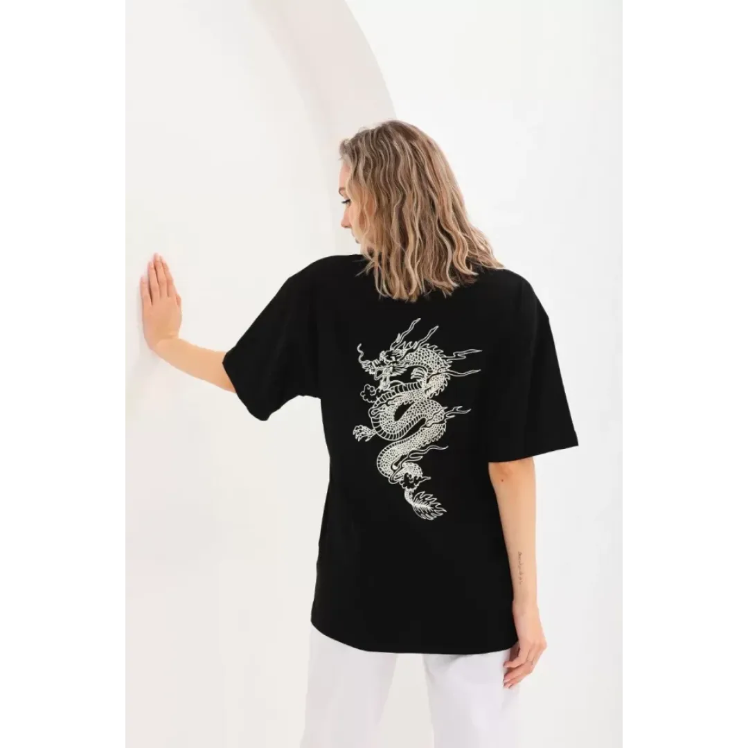 Unisex Baskılı Oversize T-Shirt - Siyah - 96245 Unisex Baskılı Oversize T-Shirt - Siyah - 96245