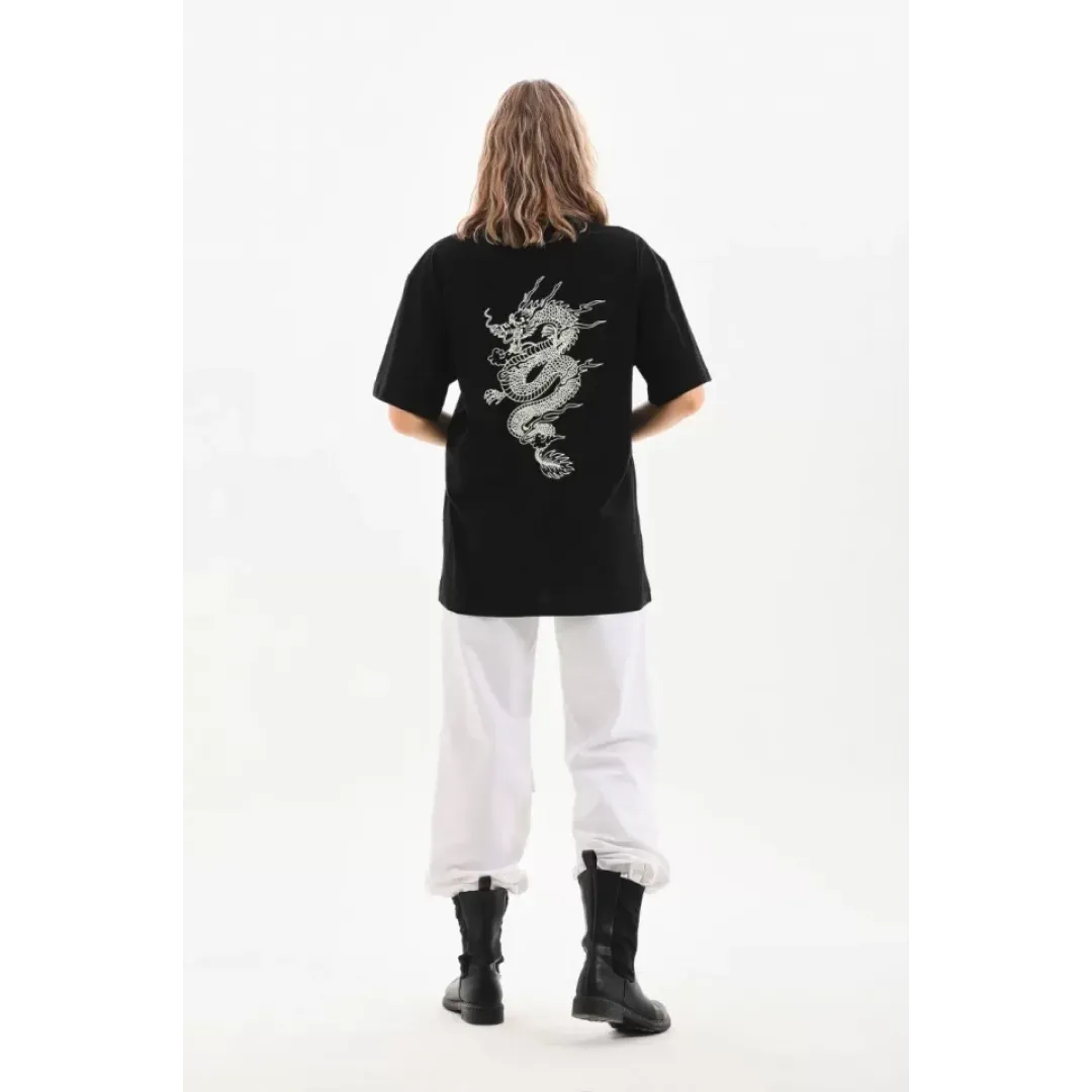 Unisex Baskılı Oversize T-Shirt - Siyah - 96245 Unisex Baskılı Oversize T-Shirt - Siyah - 96245