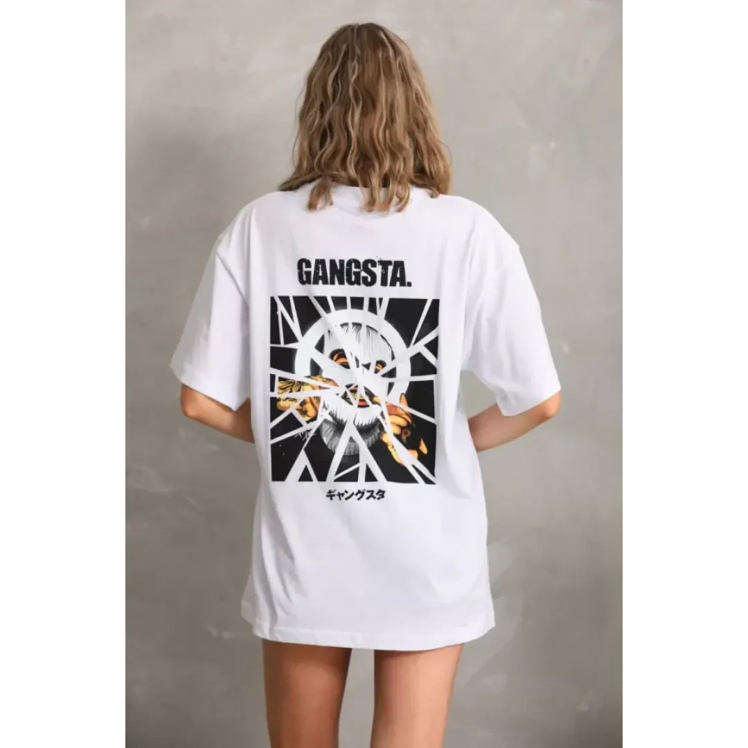 Unisex Baskılı Oversize T-Shirt - Beyaz - 96248 Unisex Baskılı Oversize T-Shirt - Beyaz - 96248