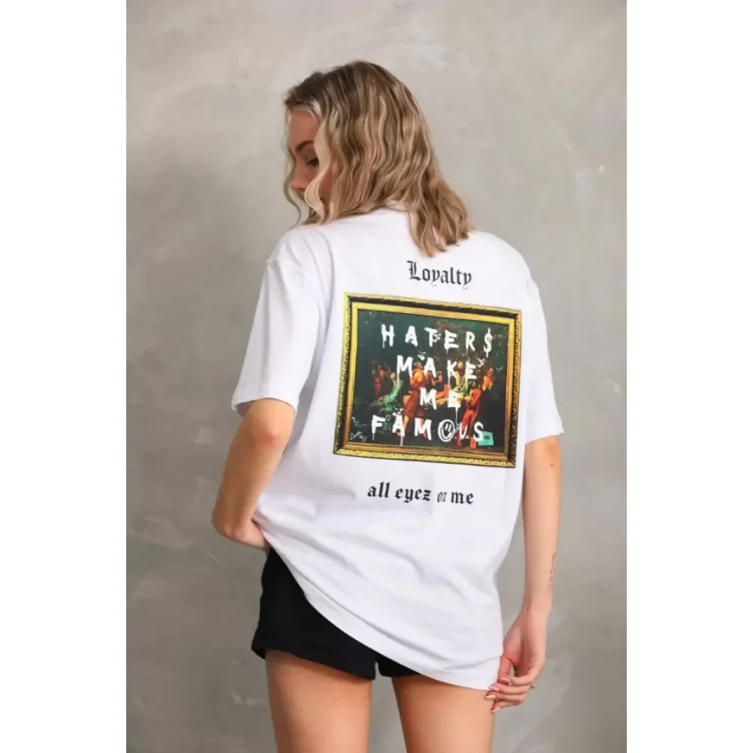 Unisex Baskılı Oversize T-Shirt - Beyaz - 96249 Unisex Baskılı Oversize T-Shirt - Beyaz - 96249