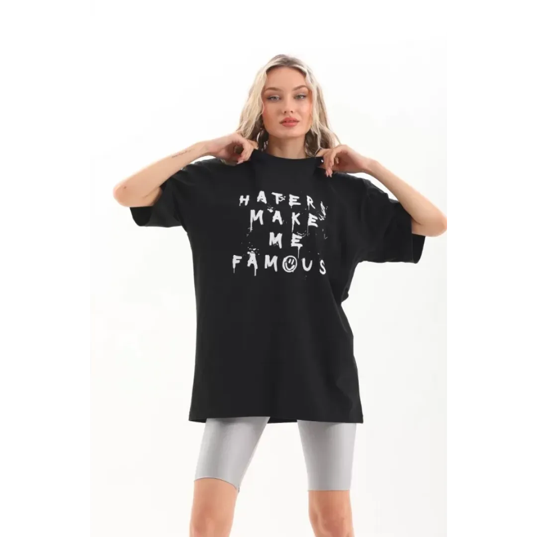 Unisex Baskılı Oversize T-Shirt - Siyah - 96250 Unisex Baskılı Oversize T-Shirt - Siyah - 96250
