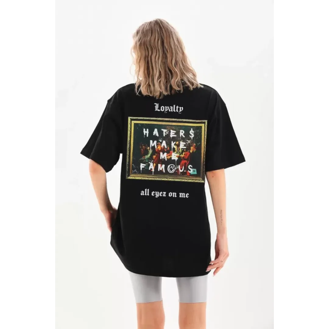 Unisex Baskılı Oversize T-Shirt - Siyah - 96250 Unisex Baskılı Oversize T-Shirt - Siyah - 96250