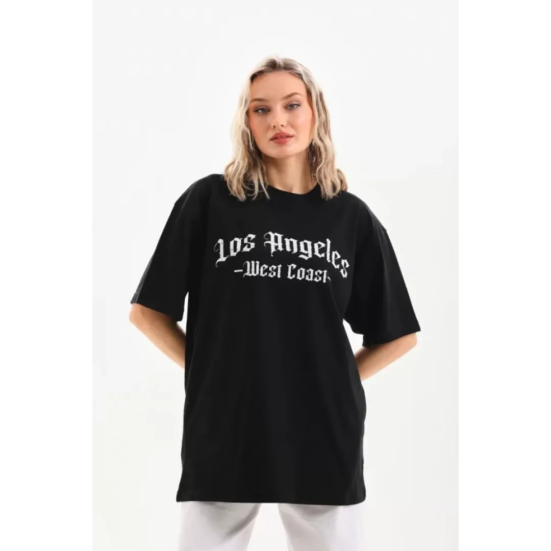 Unisex Baskılı Oversize T-Shirt - Siyah - 96251 Unisex Baskılı Oversize T-Shirt - Siyah - 96251