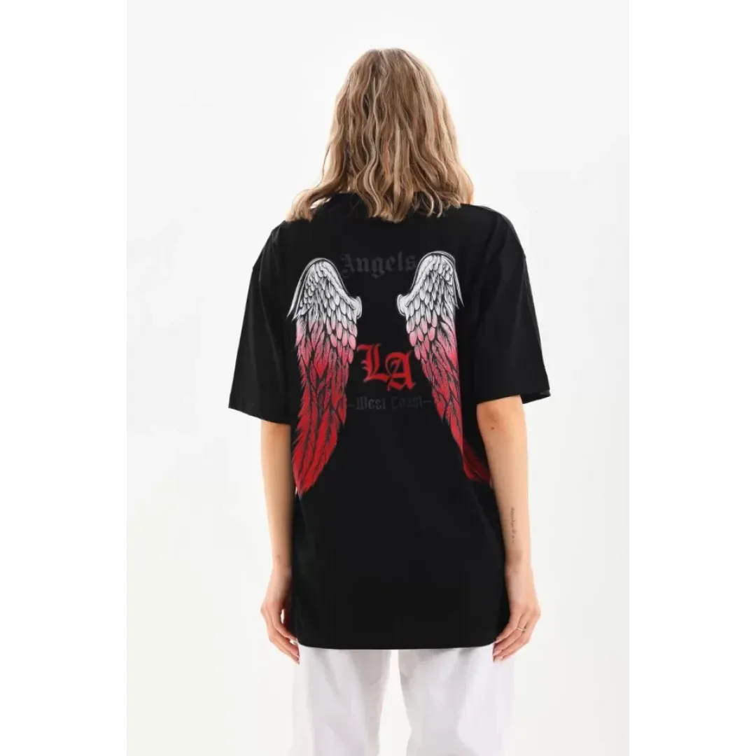 Unisex Baskılı Oversize T-Shirt - Siyah - 96251 Unisex Baskılı Oversize T-Shirt - Siyah - 96251