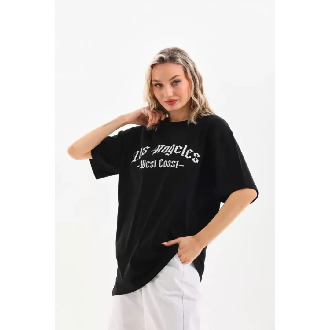 Unisex Baskılı Oversize T-Shirt - Siyah - 96251 Unisex Baskılı Oversize T-Shirt - Siyah - 96251