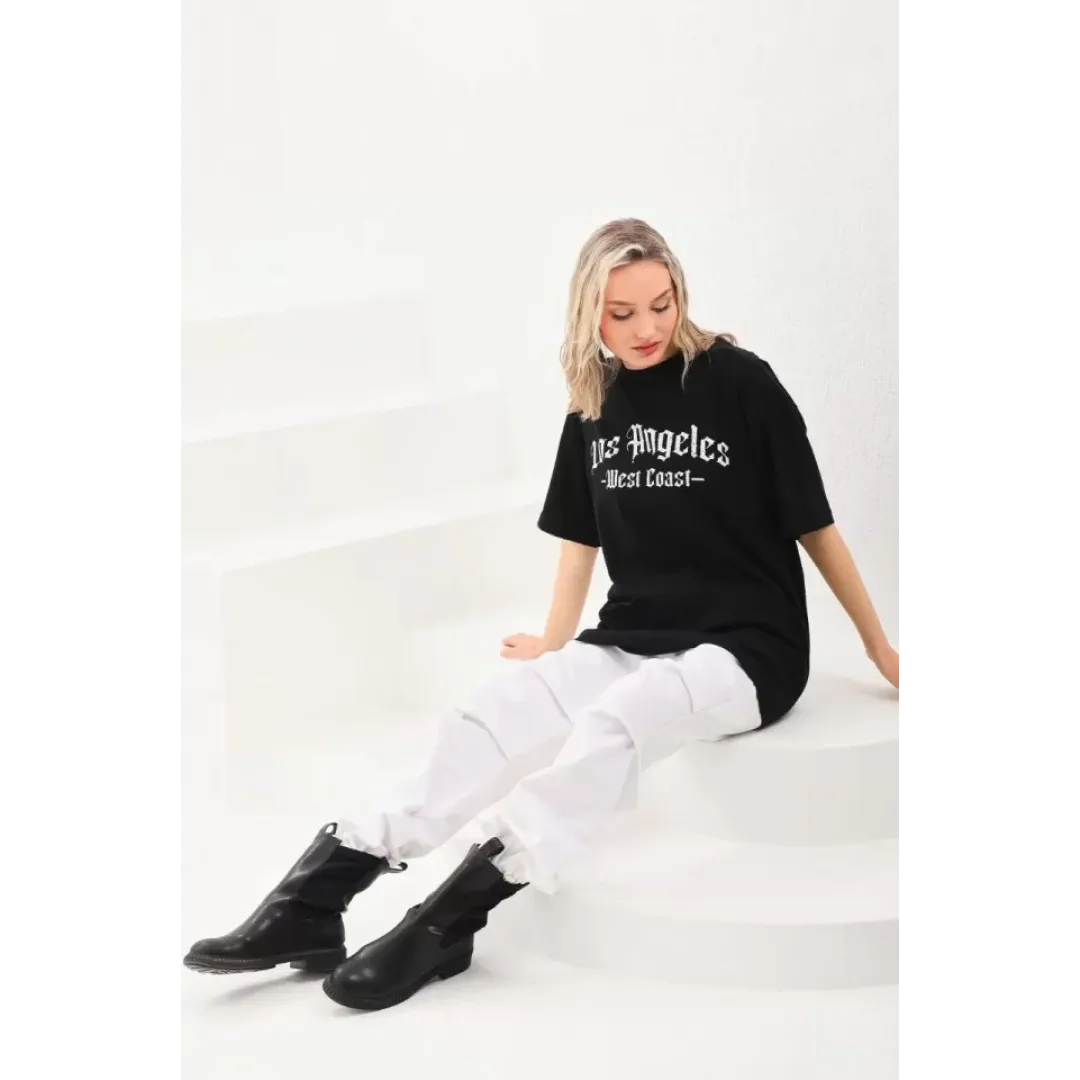 Unisex Baskılı Oversize T-Shirt - Siyah - 96251 Unisex Baskılı Oversize T-Shirt - Siyah - 96251