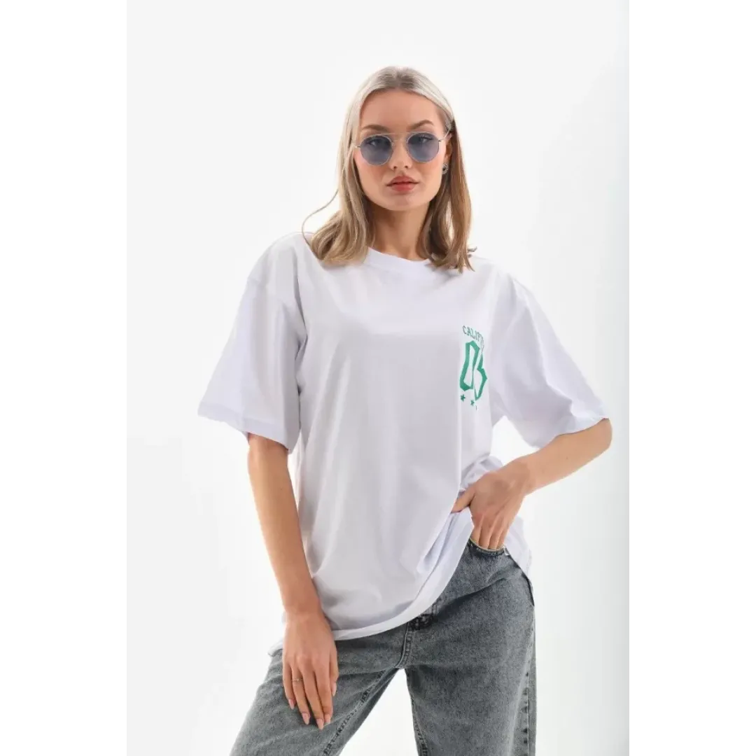 Unisex Baskılı Oversize T-Shirt - Beyaz - 96253 Unisex Baskılı Oversize T-Shirt - Beyaz - 96253