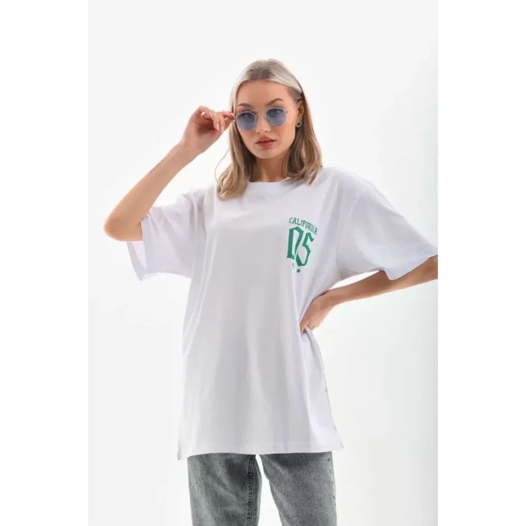 Unisex Baskılı Oversize T-Shirt - Beyaz - 96253 Unisex Baskılı Oversize T-Shirt - Beyaz - 96253
