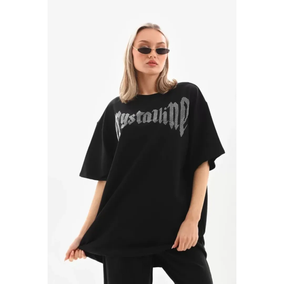 Unisex Taş Desenli Oversize T-Shirt - Beyaz - 96254 Unisex Taş Desenli Oversize T-Shirt - Beyaz - 96254