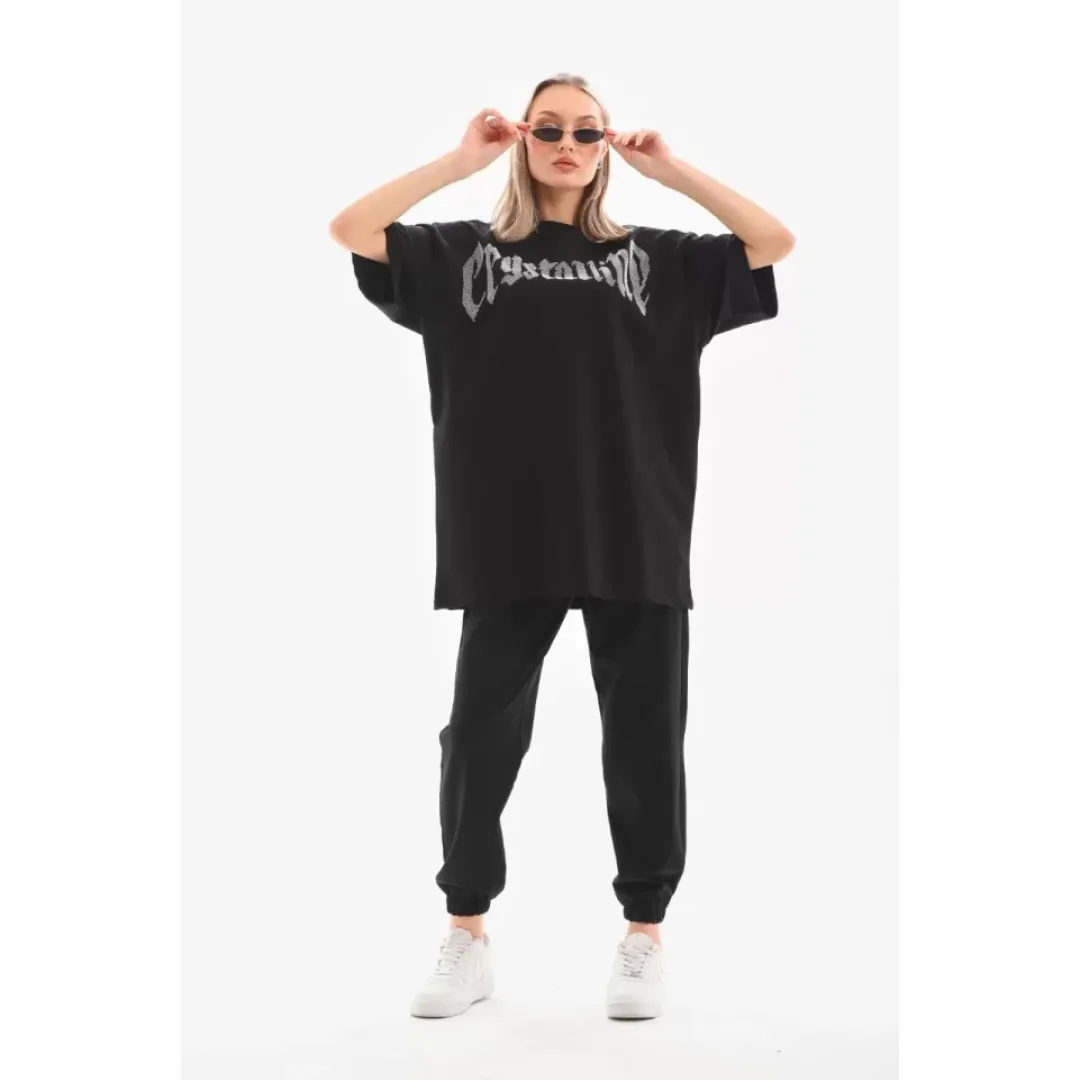 Unisex Taş Desenli Oversize T-Shirt - Beyaz - 96254 Unisex Taş Desenli Oversize T-Shirt - Beyaz - 96254
