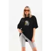 Unisex Baskılı Oversize T-Shirt - Siyah - 96308