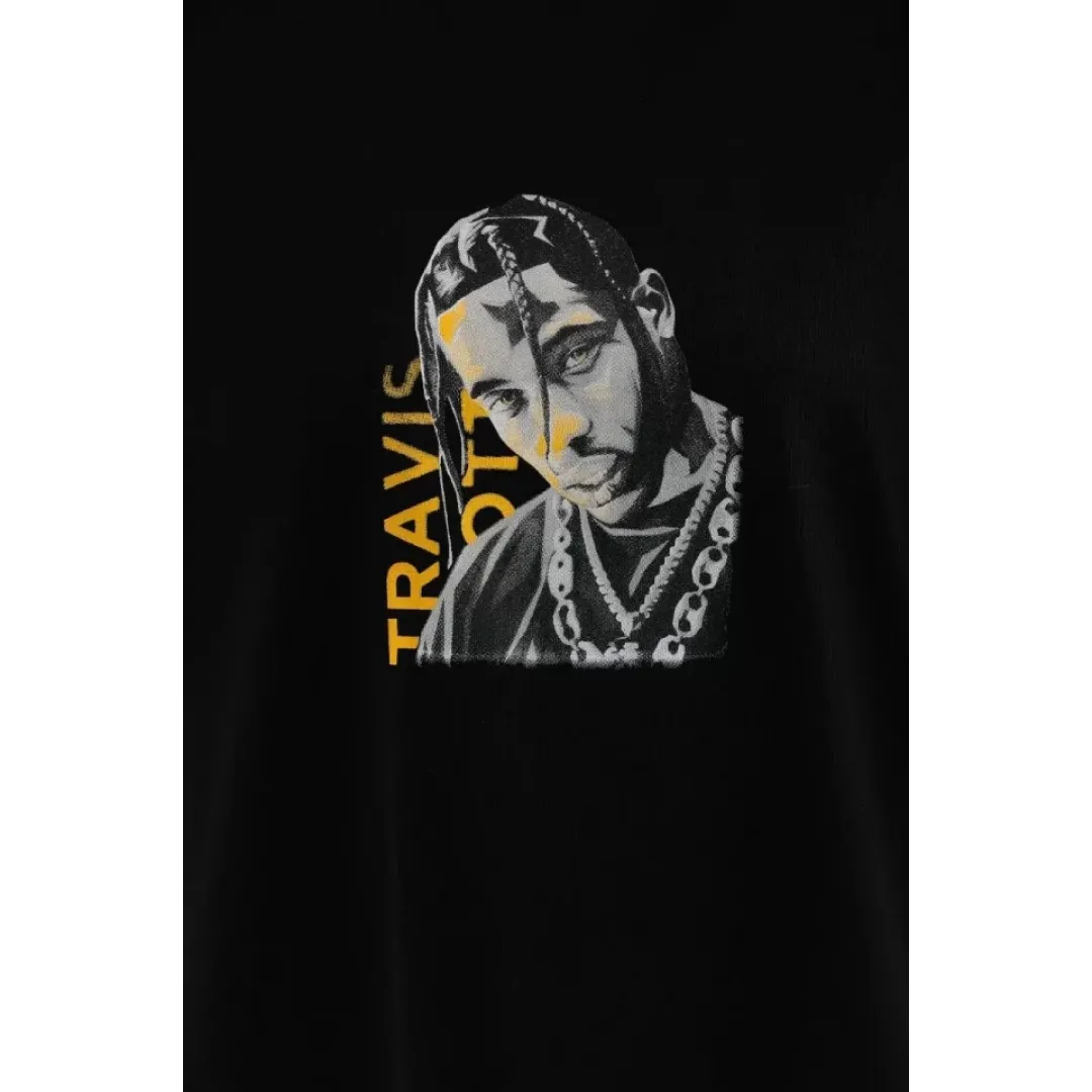 Unisex Baskılı Oversize T-Shirt - Siyah - 96308