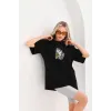 Unisex Baskılı Oversize T-Shirt - Siyah - 96308