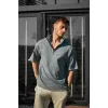 Unisex Yarım Fermuarlı Yıkamalı T-Shirt - Gri - 97082 Unisex Yarım Fermuarlı Yıkamalı T-Shirt - Gri - 97082