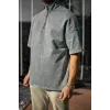 Unisex Yarım Fermuarlı Yıkamalı T-Shirt - Gri - 97082 Unisex Yarım Fermuarlı Yıkamalı T-Shirt - Gri - 97082
