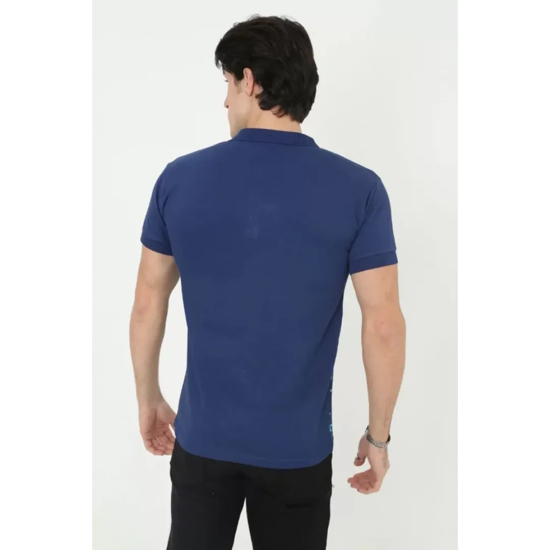 Erkek Yakalı Slim Fit Pike Çizgili T-Shirt - Mavi - 97382 Erkek Yakalı Slim Fit Pike Çizgili T-Shirt - Mavi - 97382