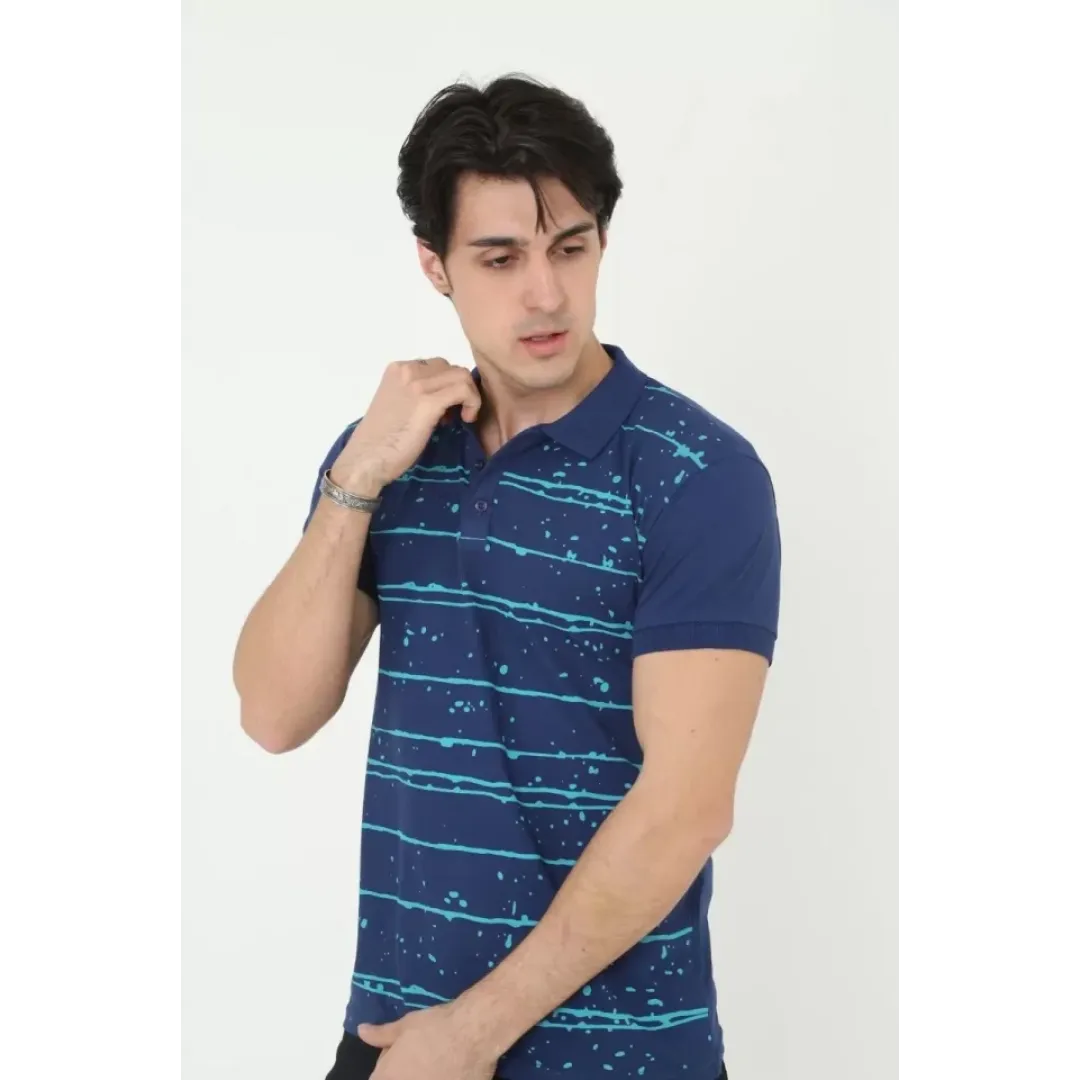 Erkek Yakalı Slim Fit Pike Çizgili T-Shirt - Mavi - 97382 Erkek Yakalı Slim Fit Pike Çizgili T-Shirt - Mavi - 97382