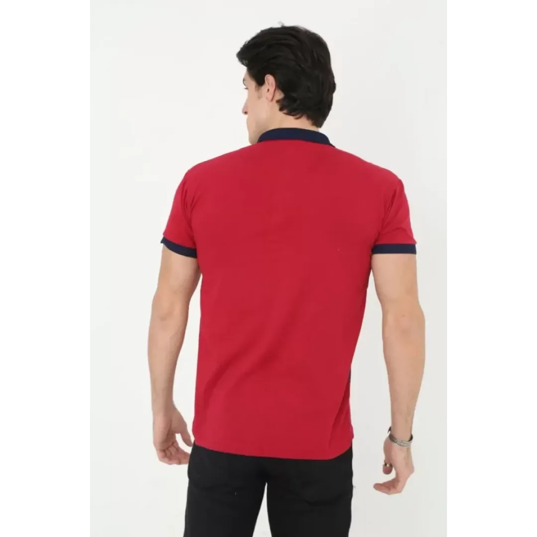 Erkek Yakalı Slim Fit Baskılı T-Shirt - Kırmızı - 97387 Erkek Yakalı Slim Fit Baskılı T-Shirt - Kırmızı - 97387