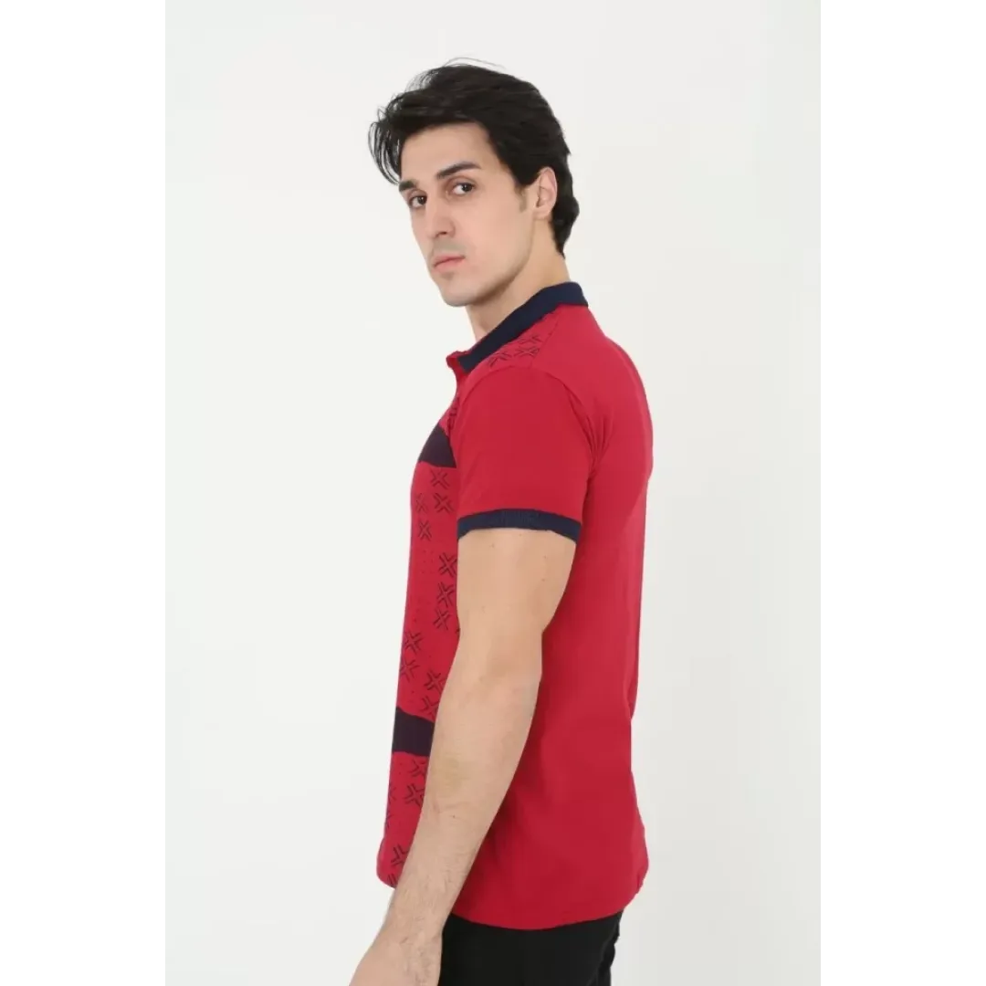 Erkek Yakalı Slim Fit Baskılı T-Shirt - Kırmızı - 97387 Erkek Yakalı Slim Fit Baskılı T-Shirt - Kırmızı - 97387