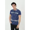 Erkek Yakalı Slim Fit Baskılı T-Shirt - Mavi - 97388 Erkek Yakalı Slim Fit Baskılı T-Shirt - Mavi - 97388