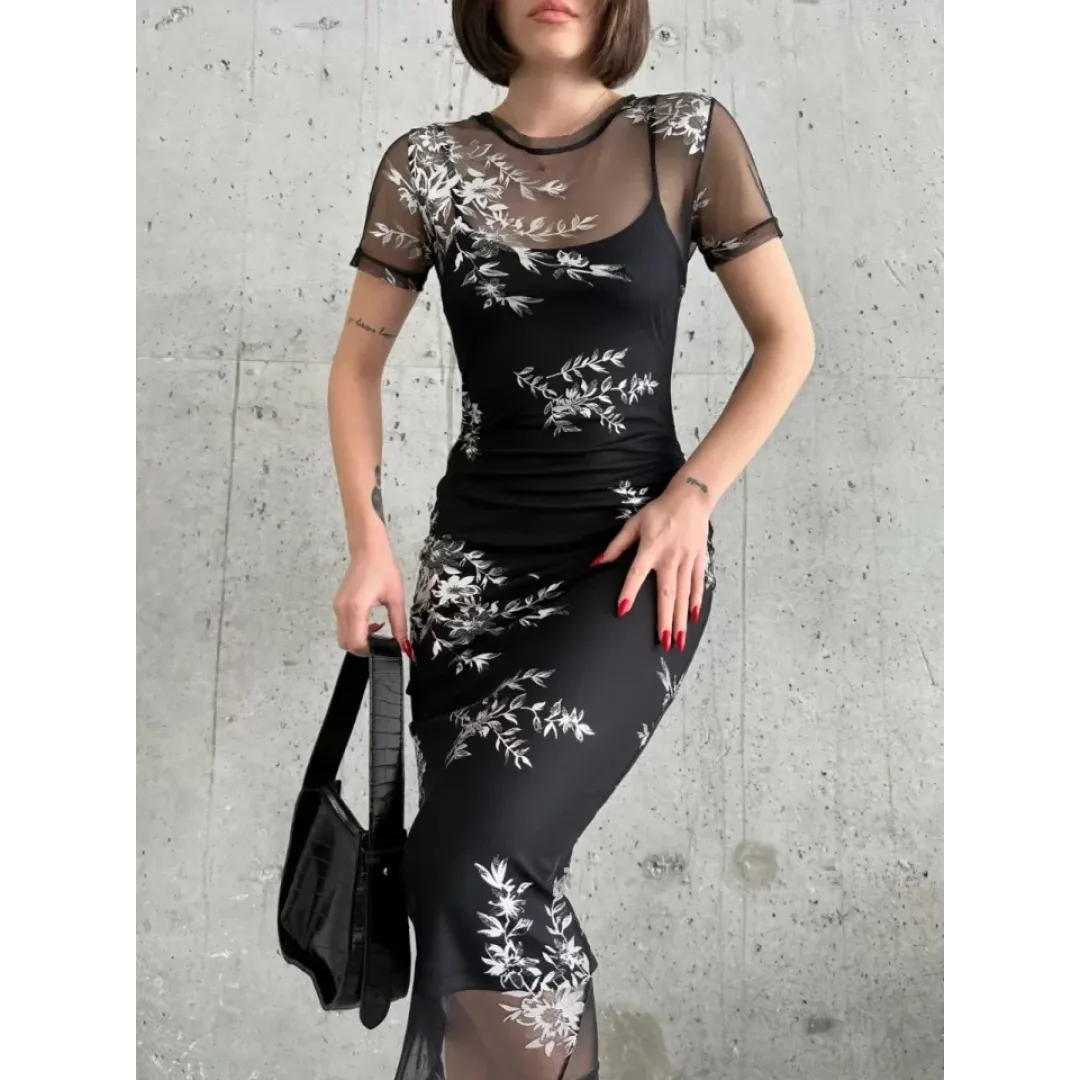Baskılı Şifon Kimono Elbise - Siyah - 97611 Baskılı Şifon Kimono Elbise - Siyah - 97611