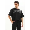 Unisex Oversize Taşlı T-Shirt - Siyah - 97616