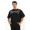 Unisex Oversize Taşlı T-Shirt - Siyah - 97616