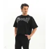 Unisex Oversize Taşlı T-Shirt - Siyah - 97616