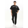 Unisex Oversize Taşlı T-Shirt - Siyah - 97616