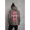 Erkek Maske Baskılı Kapüşonlu Sweat - Gri - 97908