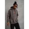 Erkek Maske Baskılı Kapüşonlu Sweat - Gri - 97908