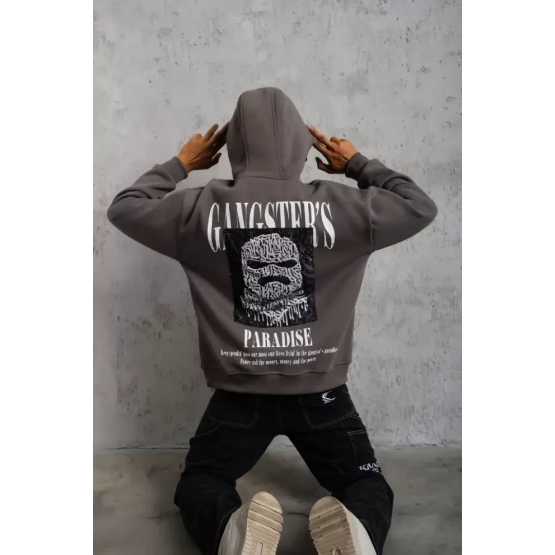 Erkek Paradise Baskılı Kapüşonlu Sweat - Gri - 97910 Erkek Paradise Baskılı Kapüşonlu Sweat - Gri - 97910