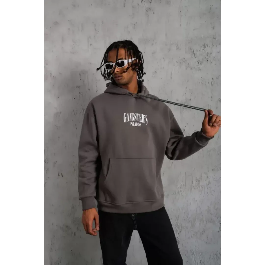 Erkek Paradise Baskılı Kapüşonlu Sweat - Gri - 97910 Erkek Paradise Baskılı Kapüşonlu Sweat - Gri - 97910