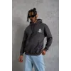 Erkek Kordonlu Maske Baskılı Kapşonlu Sweat - Gri - 97911