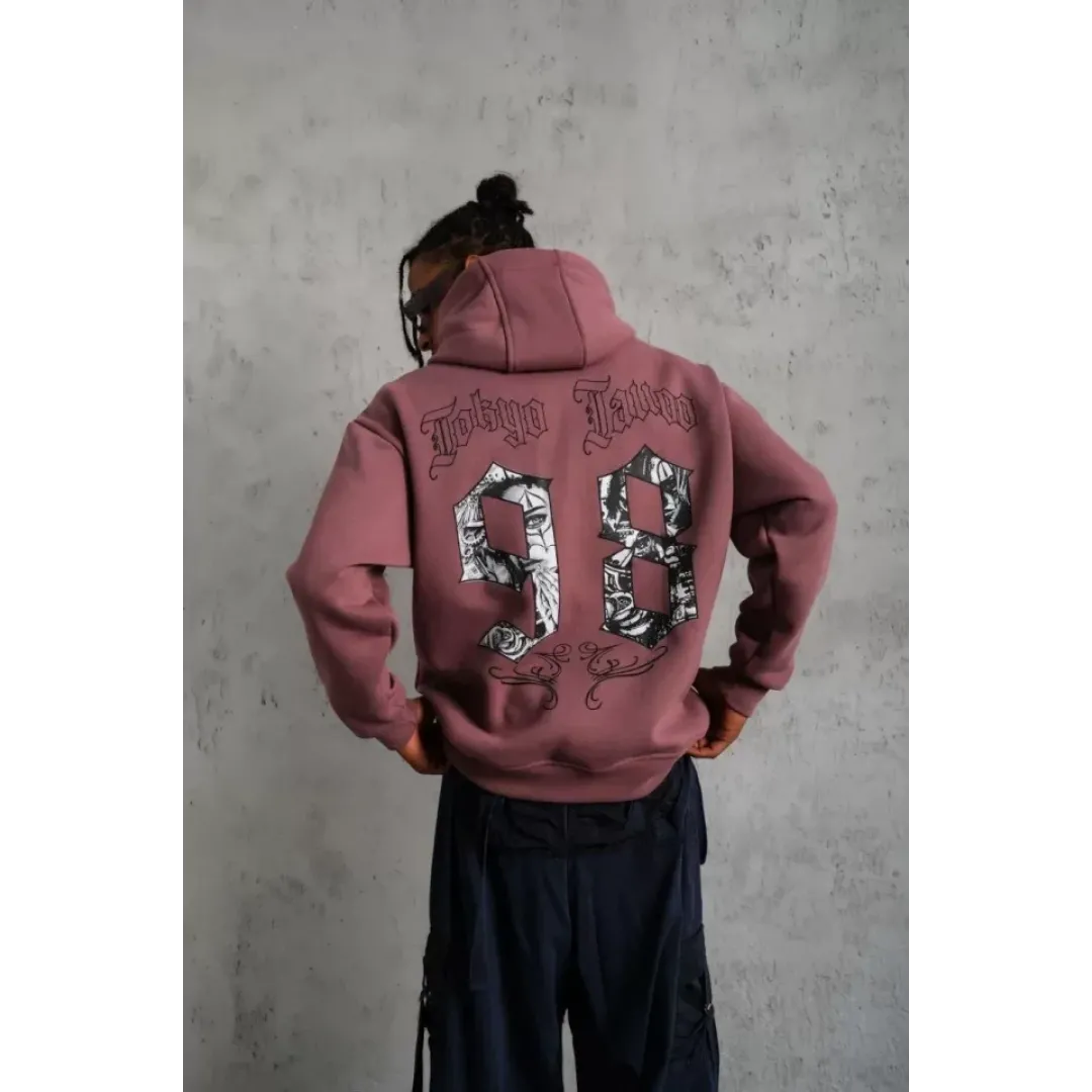 Erkek 98 Baskılı Kapşonlu Sweat - Gül Kurusu - 97913