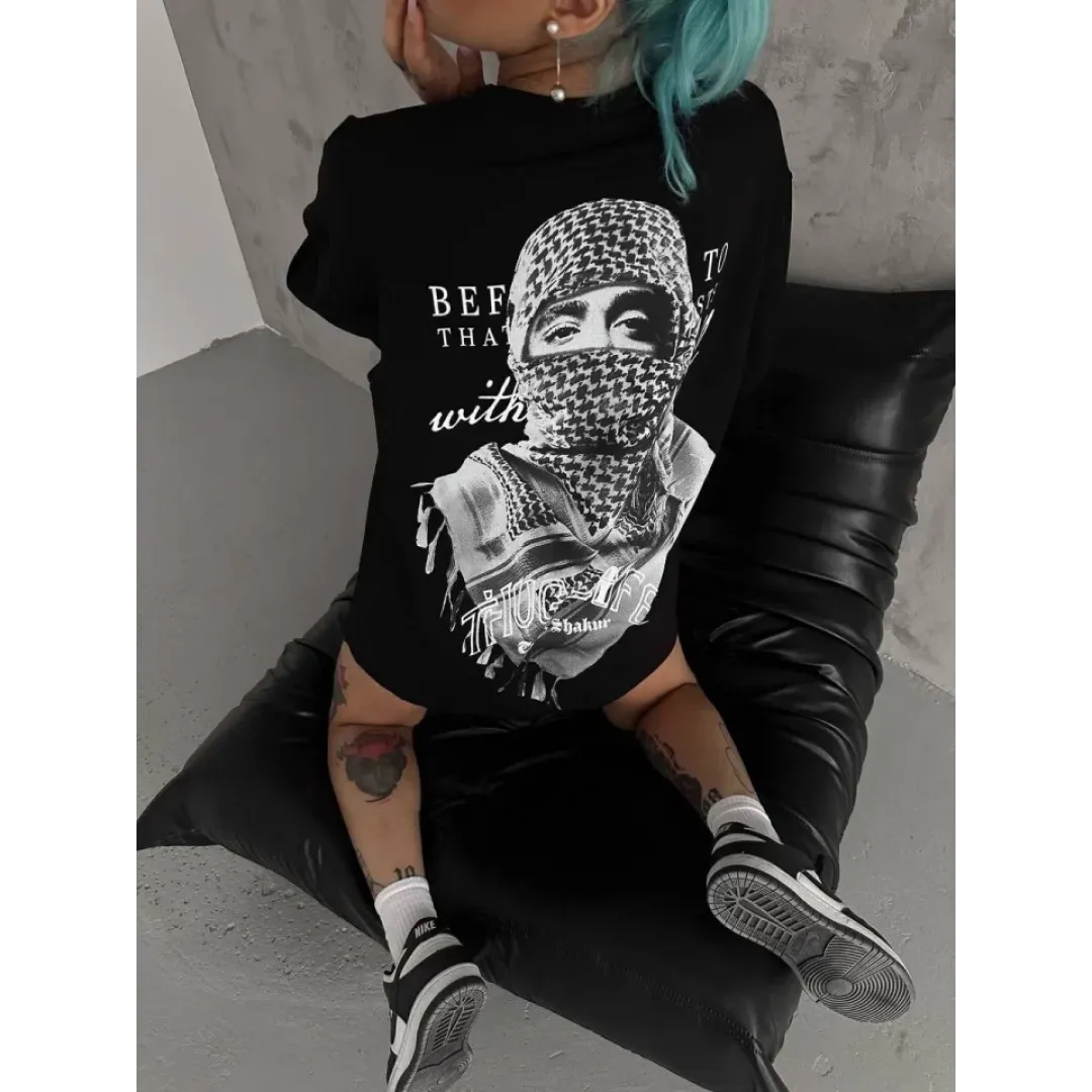 Unisex Baskılı Oversize T-Shirt - Siyah - 98300 Unisex Baskılı Oversize T-Shirt - Siyah - 98300