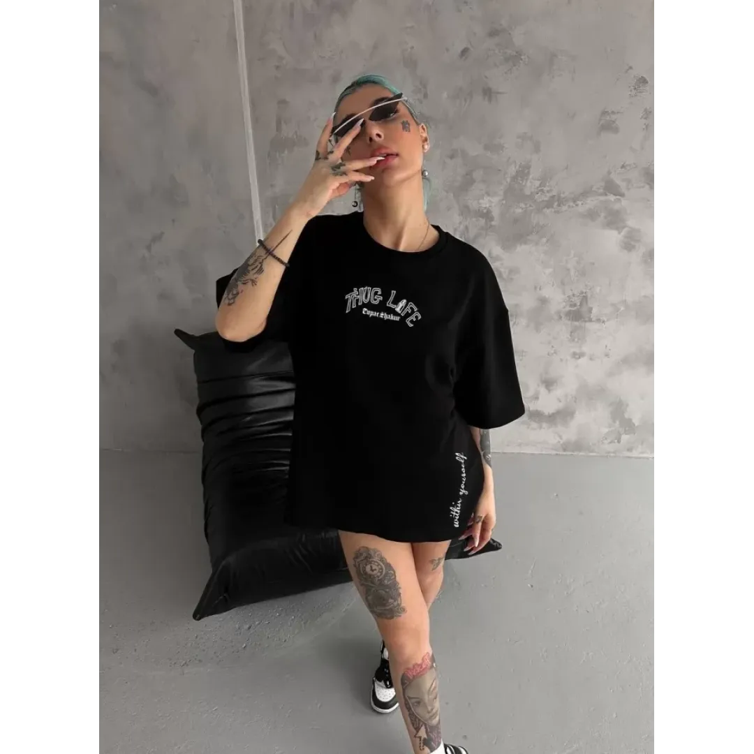 Unisex Baskılı Oversize T-Shirt - Siyah - 98300 Unisex Baskılı Oversize T-Shirt - Siyah - 98300