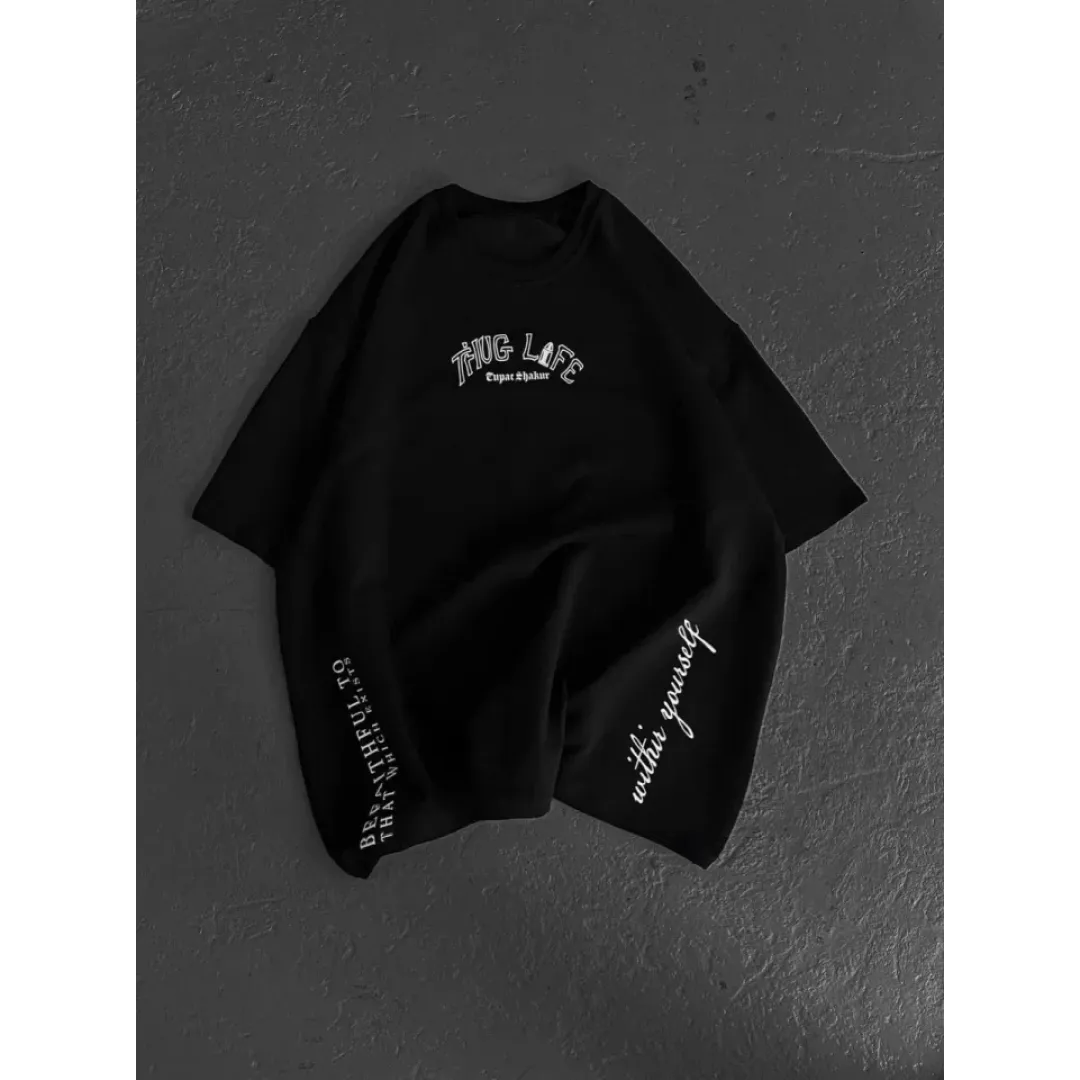 Unisex Baskılı Oversize T-Shirt - Siyah - 98300 Unisex Baskılı Oversize T-Shirt - Siyah - 98300