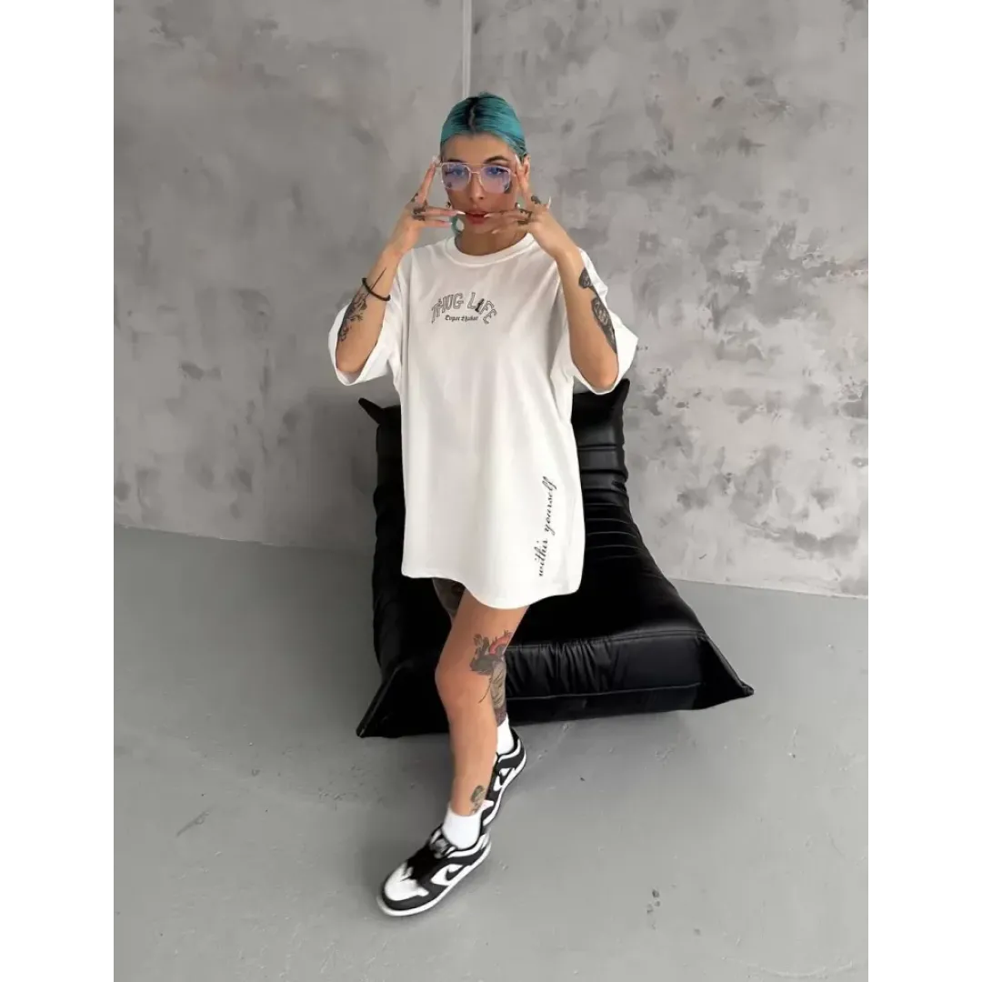 Unisex Baskılı Oversize T-Shirt - Beyaz - 98301 Unisex Baskılı Oversize T-Shirt - Beyaz - 98301