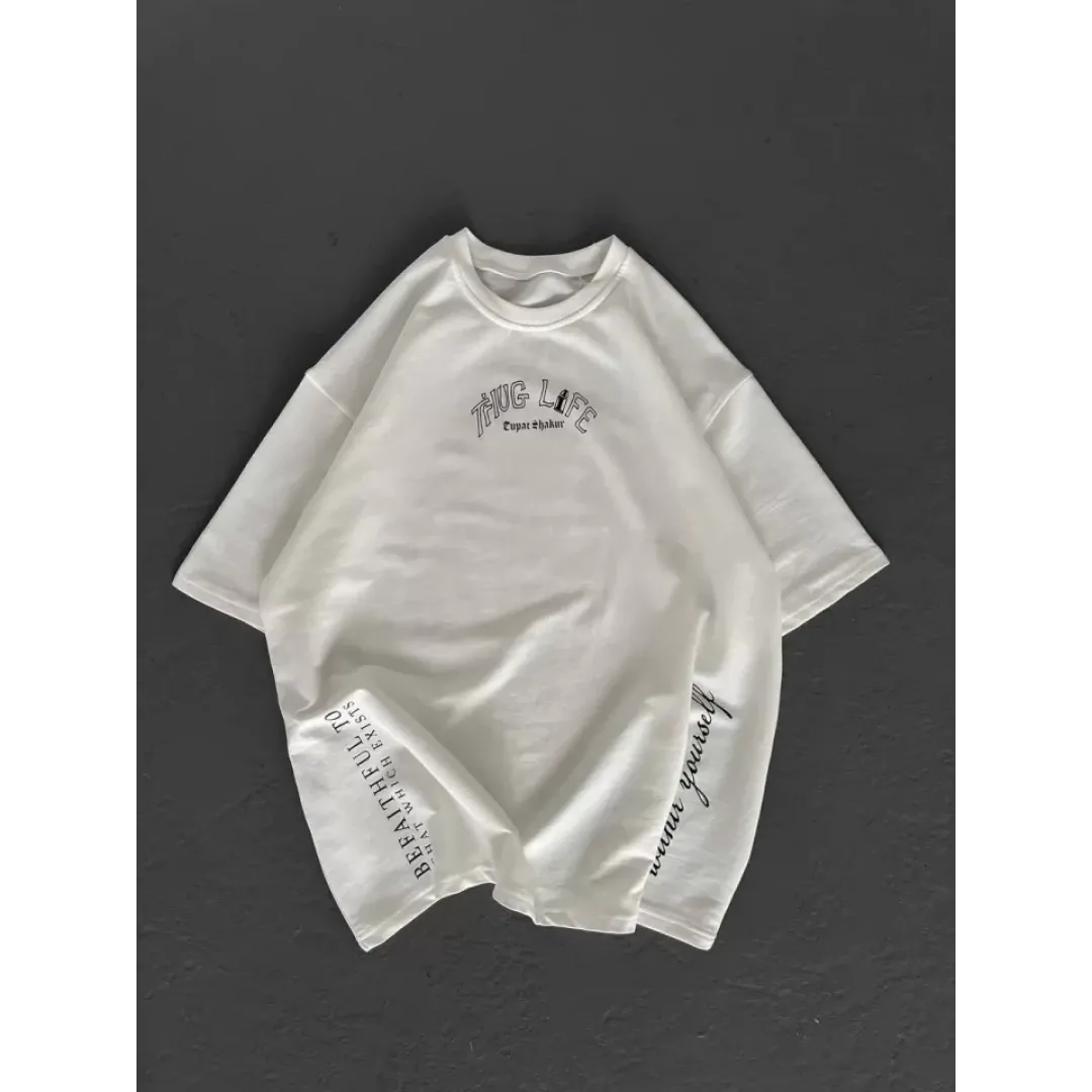 Unisex Baskılı Oversize T-Shirt - Beyaz - 98301 Unisex Baskılı Oversize T-Shirt - Beyaz - 98301