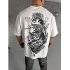 Unisex Baskılı Oversize T-Shirt - Beyaz - 98302 Unisex Baskılı Oversize T-Shirt - Beyaz - 98302